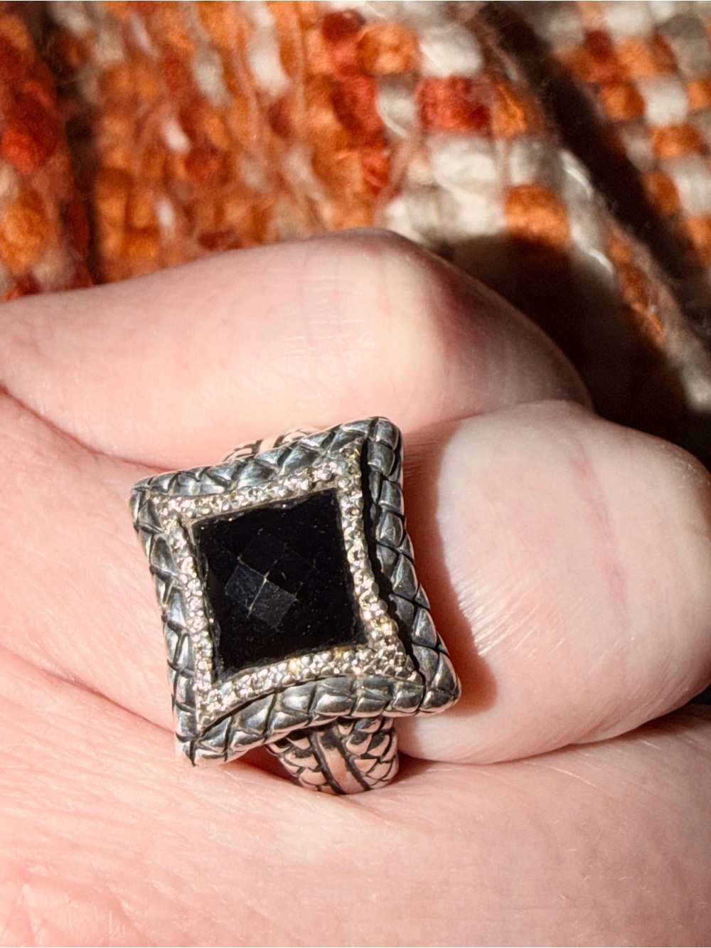 Scott Kay Sterling, Black onyx and diamondSquare Statement Ring
